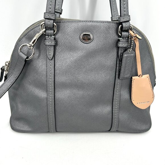 COACH Gray Metallic Peyton Saffiano Leather Domed Satchel Shoulder Handbag Purse - Picture 3 of 13